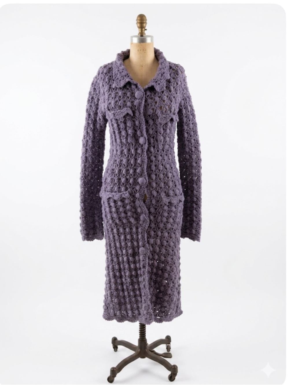 Tracy Reese vintage wool blend crochet duster. Cottagecore.